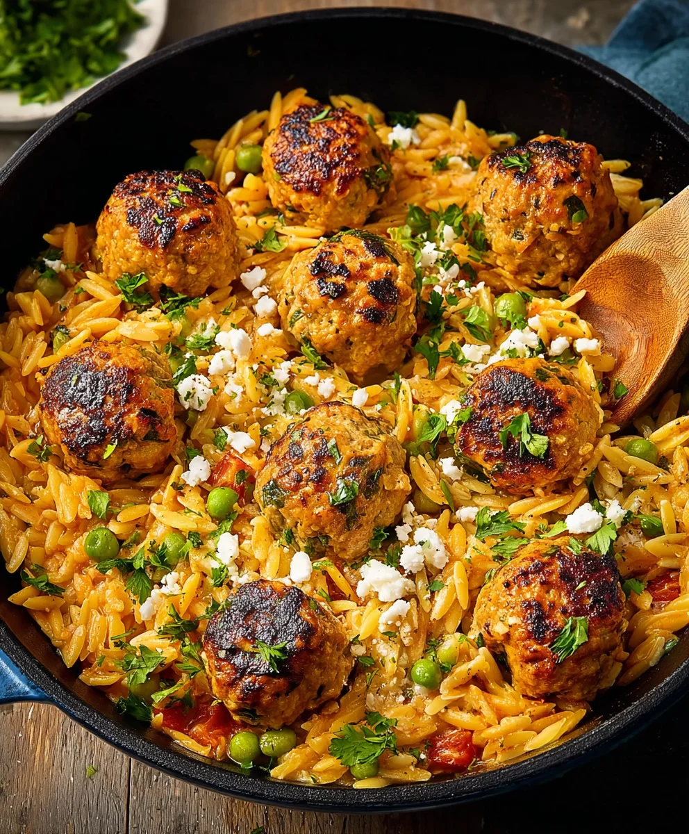Easy One-Pan Chicken Meatballs Orzo Recipe