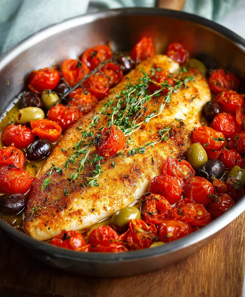 Easy Baked Fish Cherry Tomatoes Olives Recipe