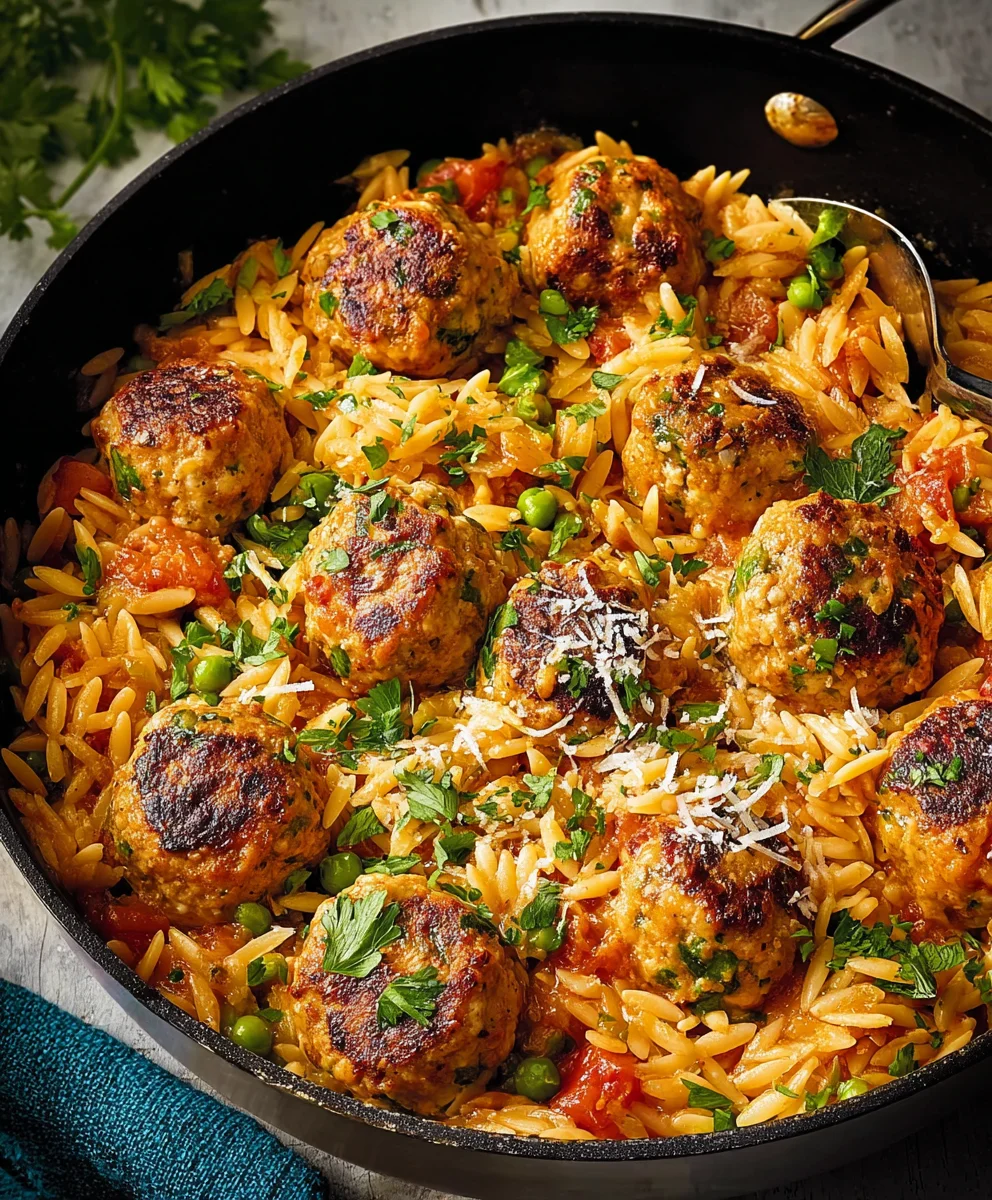 Easy One-Pan Chicken Meatballs Orzo Recipe
