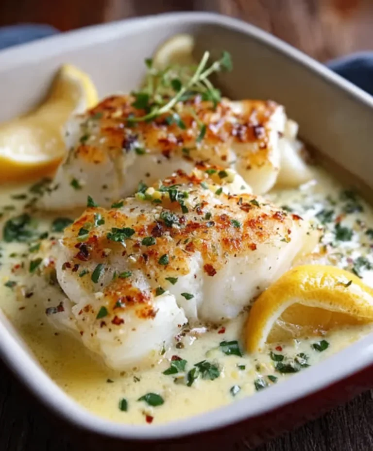 Baked Cod in Coconut Lemon Cream Sauce – Easy & Delicious
