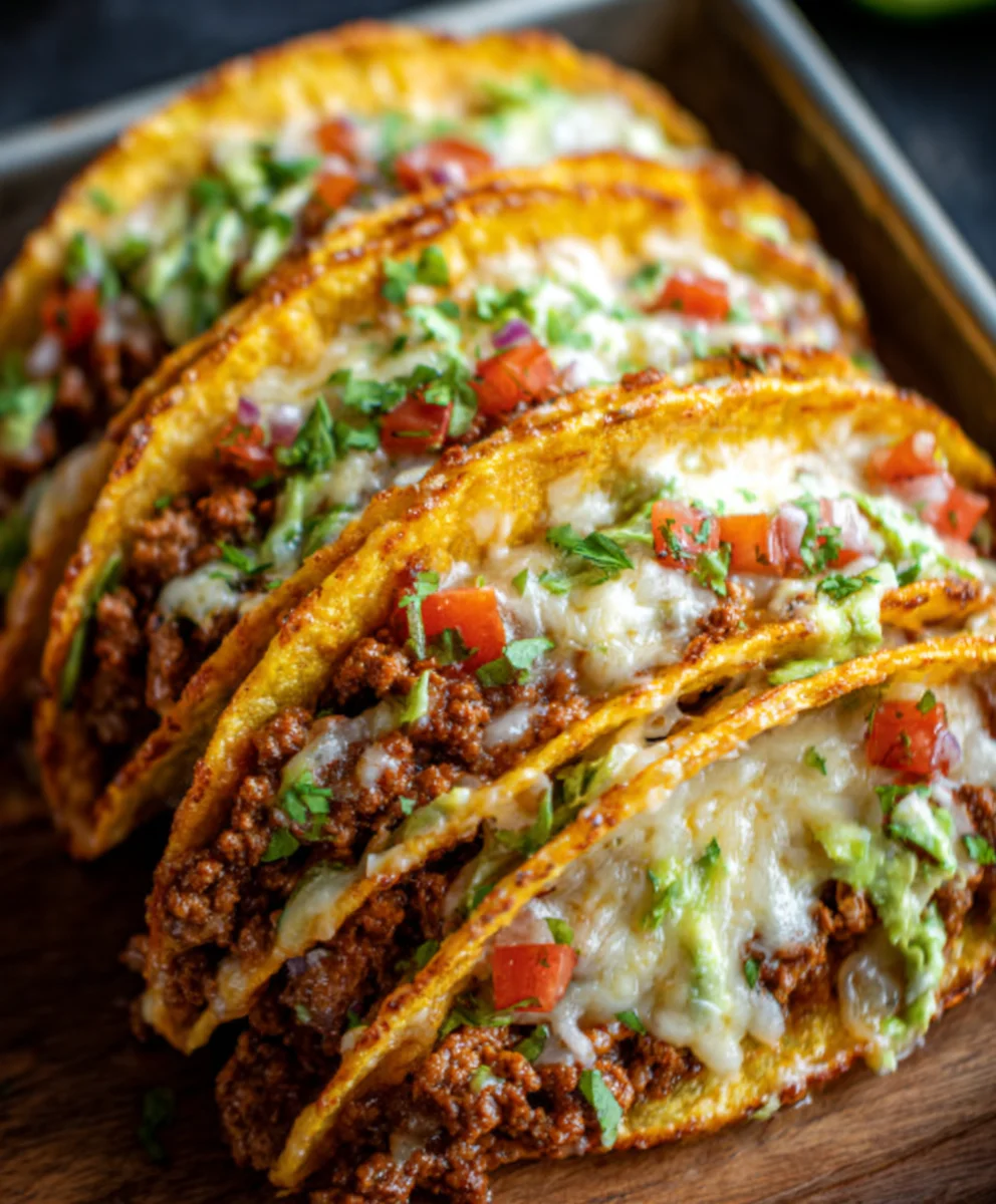 Crispy Cheesy Beef Tacos - Easy Oven Baked Loaded Delight