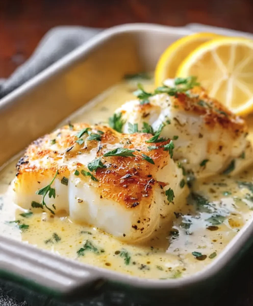 Baked Cod in Coconut Lemon Cream Sauce - Easy & Delicious
