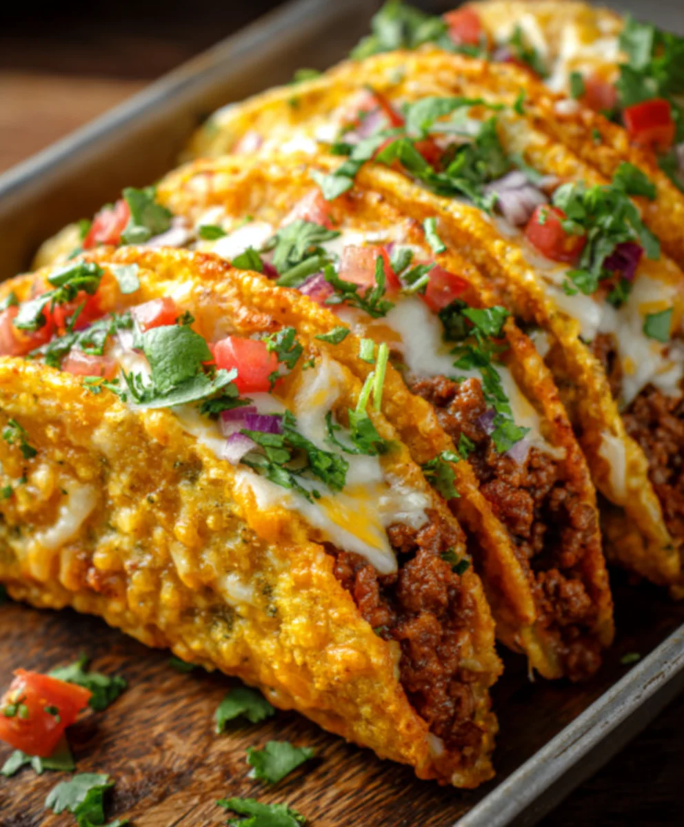 Crispy Cheesy Beef Tacos - Easy Oven Baked Loaded Delight
