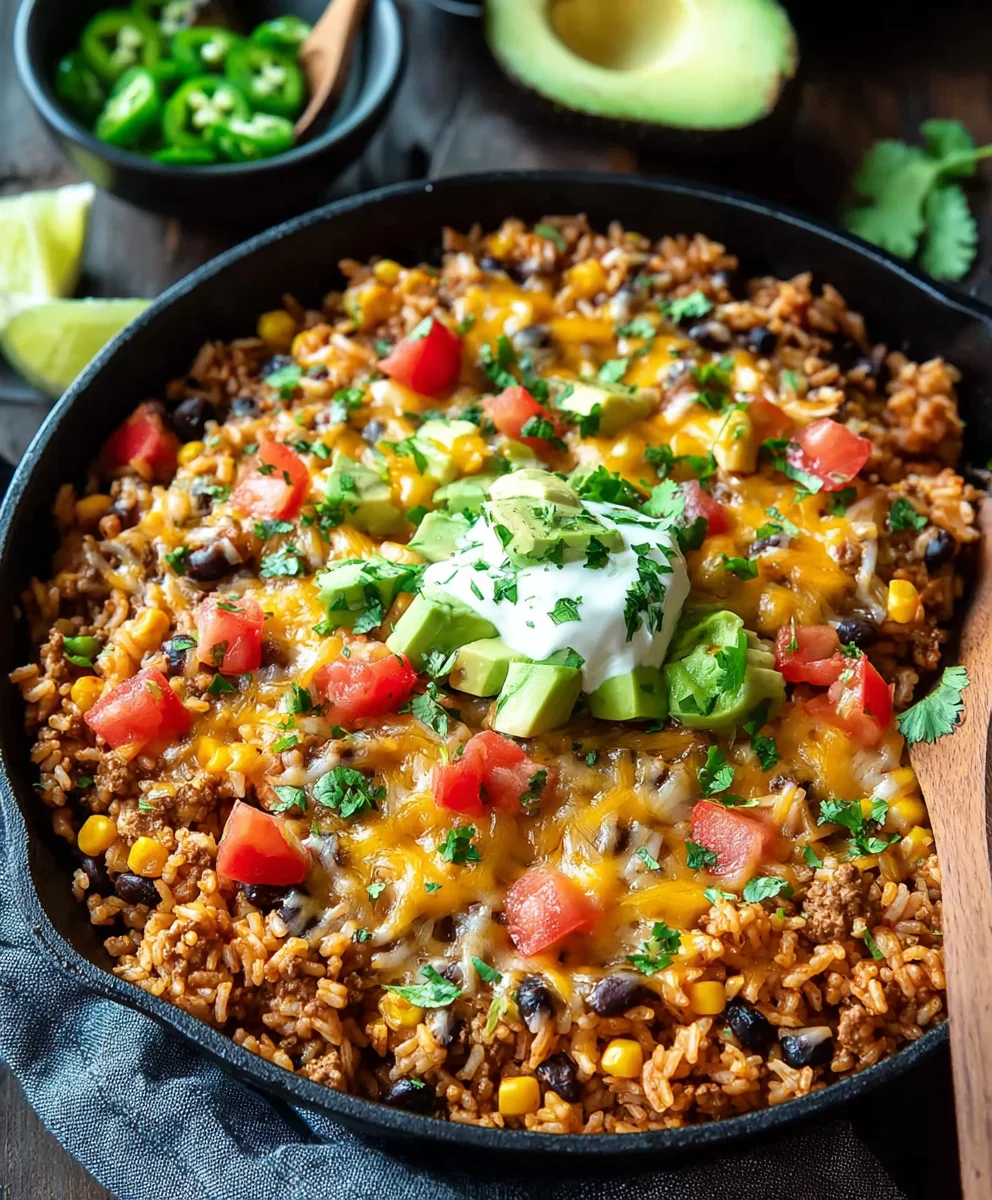 Easy Cheesy Beef Taco Rice Skillet Recipe