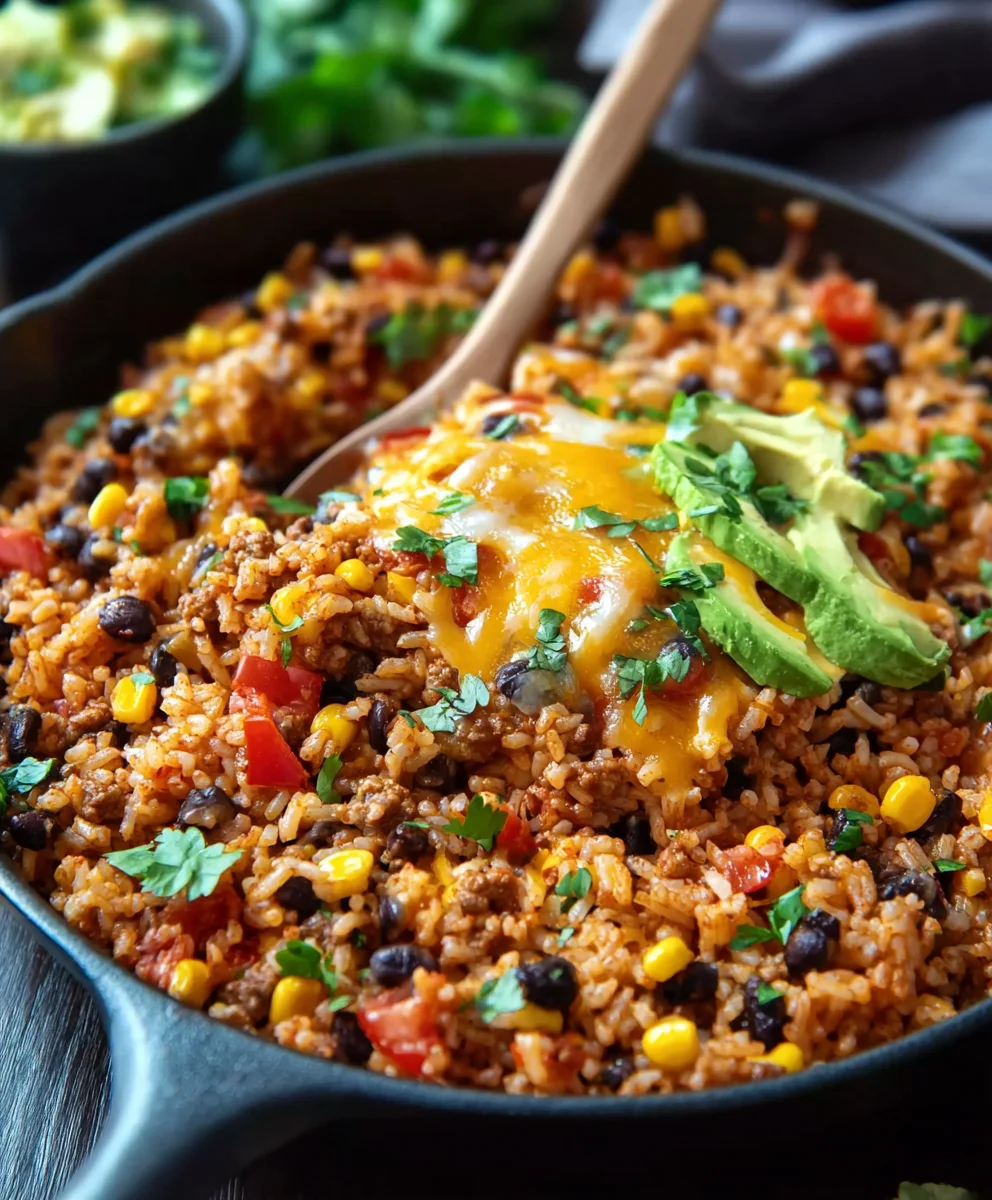 Easy Cheesy Beef Taco Rice Skillet Recipe