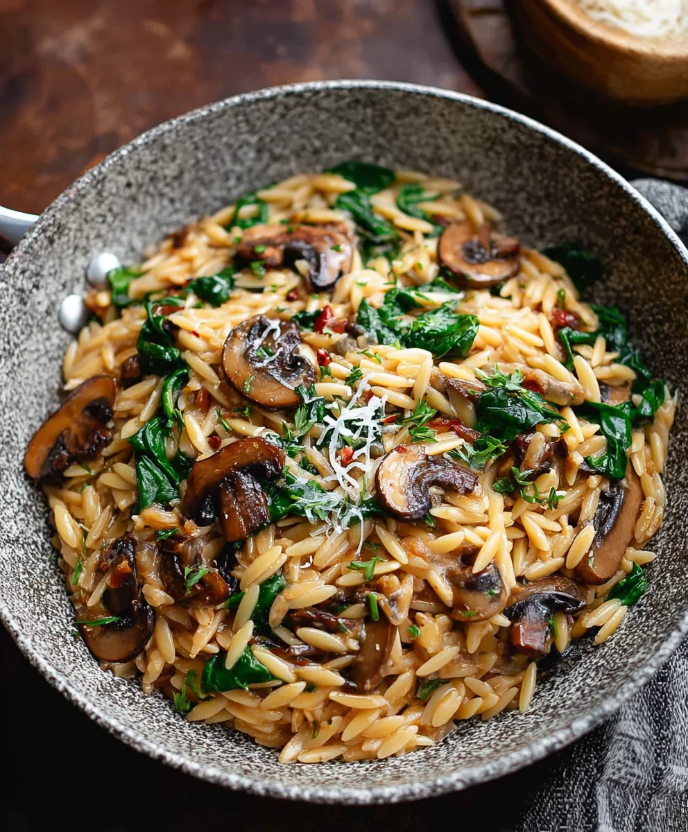 Mushroom Spinach Orzo - Easy One-Pan Meal