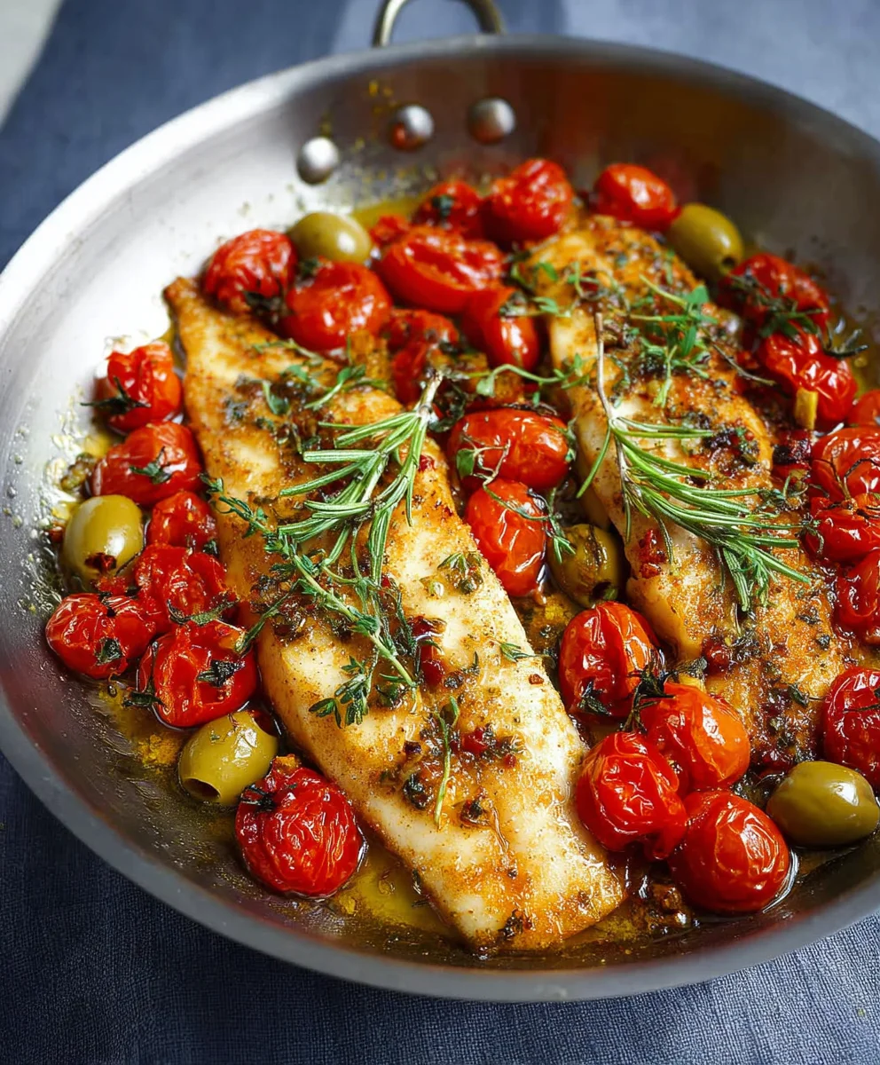 Easy Baked Fish Cherry Tomatoes Olives Recipe