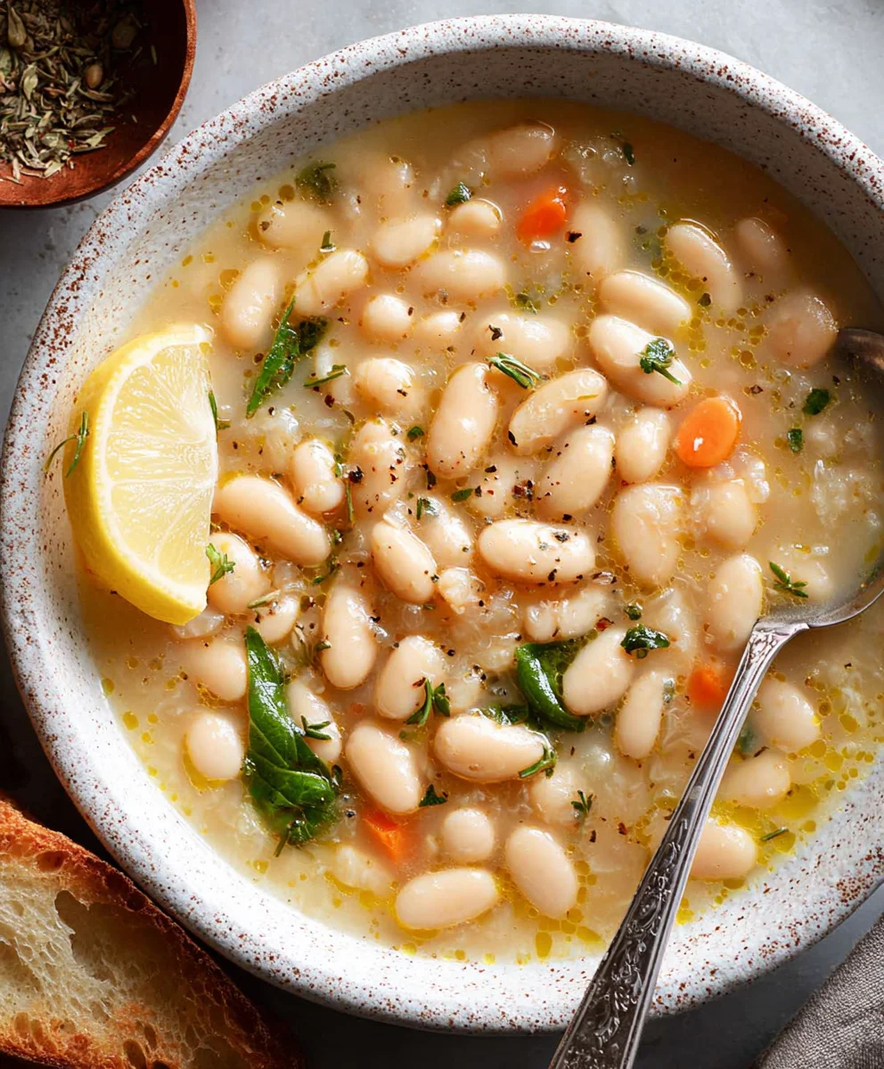 Greek White Bean Soup - Lemon Garlic Flavor