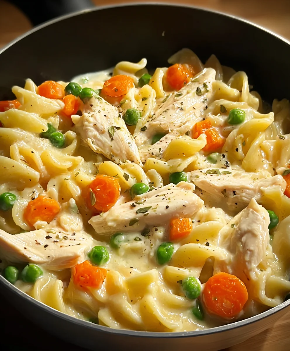 Creamy Chicken Pot Pie Pasta Dinner - Easy Comfort Food