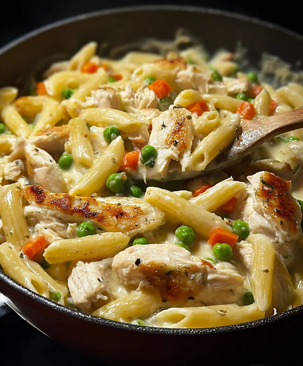 Creamy Chicken Pot Pie Pasta Dinner - Easy Comfort Food