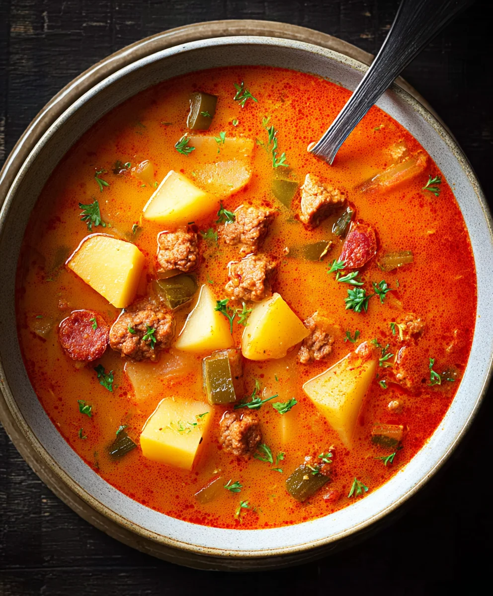 Spanish Potato Beef Beef Chorizo Soup- Hearty & Flavorful