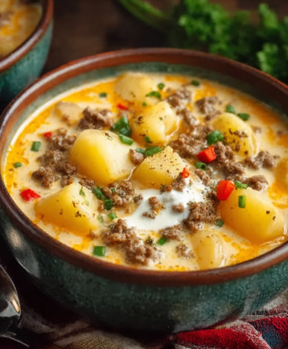 Cheesy Beef Beef Hamburger Potato Soup Delight