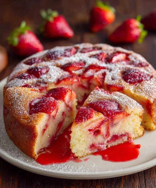 Easy Strawberry Cake with Strawberry Sauce