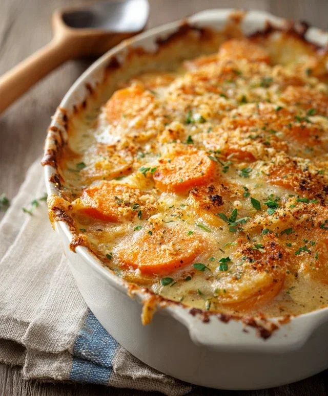 Cheesy Garlic Carrot Gratin – Creamy, Sweet & Savory