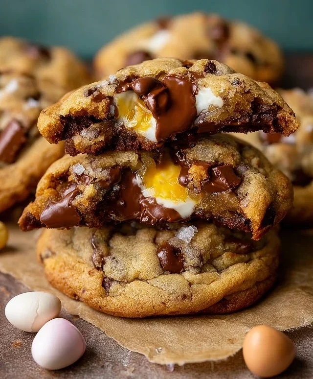Brown Butter Cadbury Creme Egg Chocolate Chip Cookies