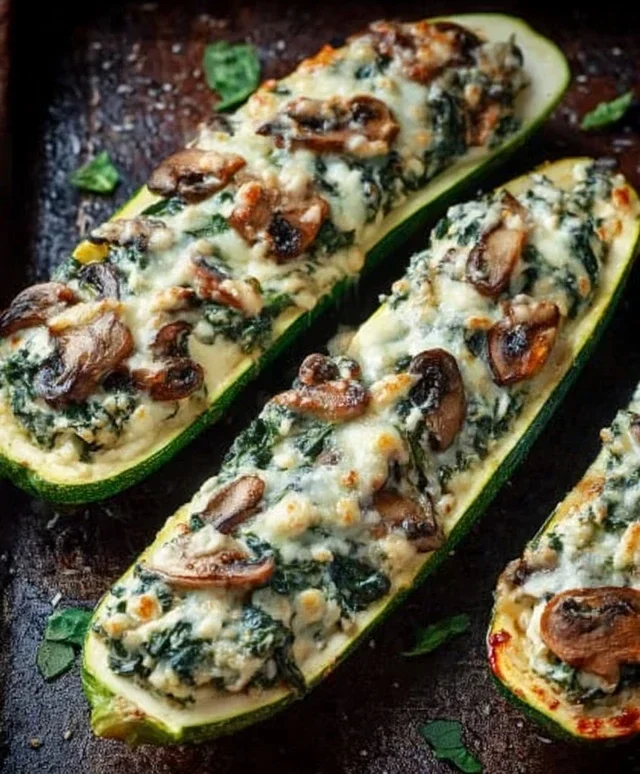 Spinach, Mushroom, and Ricotta Stuffed Zucchini Boats Recipe