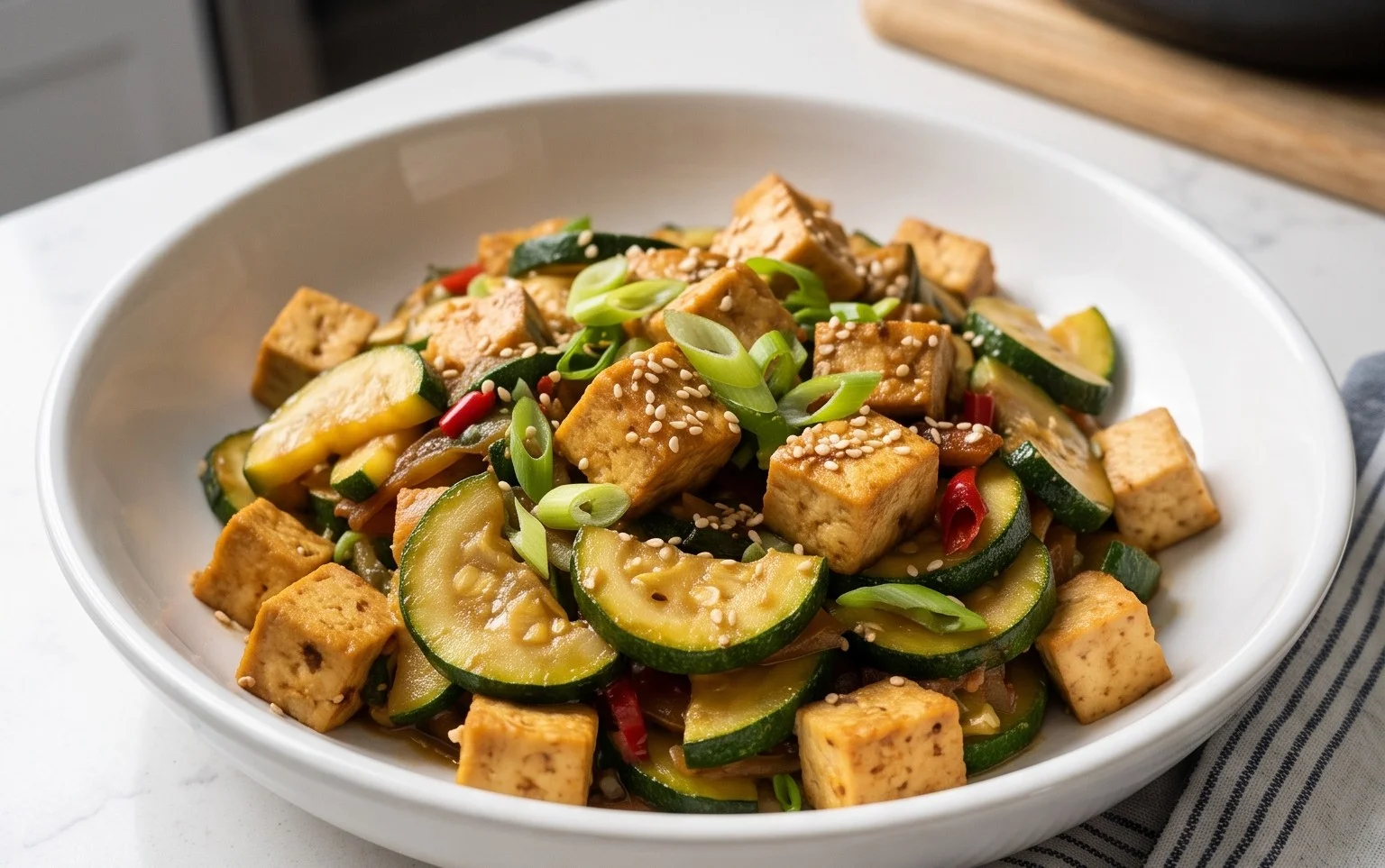 Zucchini Stir Fry With Tofu (Vegan)