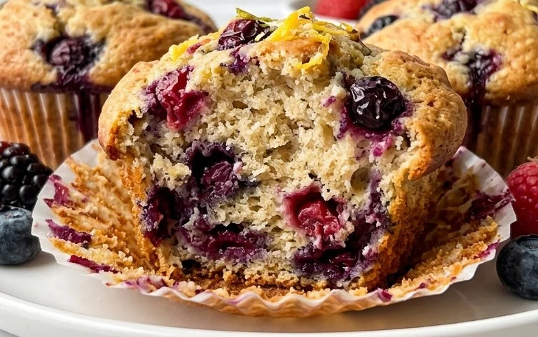 Bakery Style Mixed Berry Muffins | with Frozen Berries