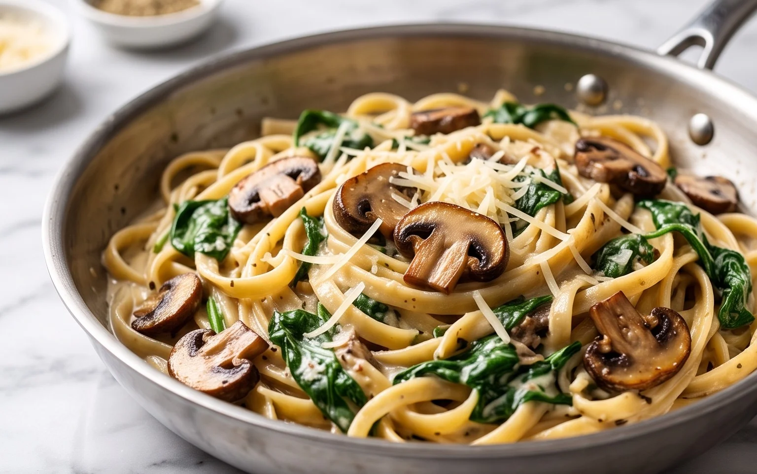 Parmesan Spinach Mushroom Pasta Skillet