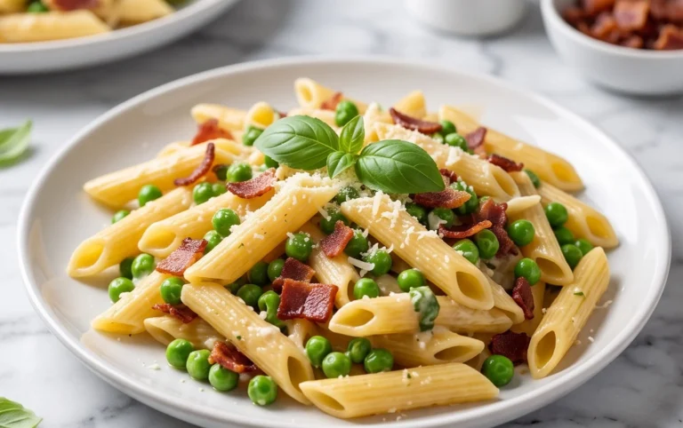 Penne Pasta, Peas and Beef Bacon